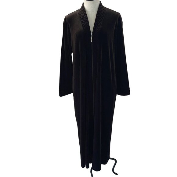Diamond Tea Womens Robe Size Large Brown Full Zip Velvet Pockets Quilted - Picture 1 of 8